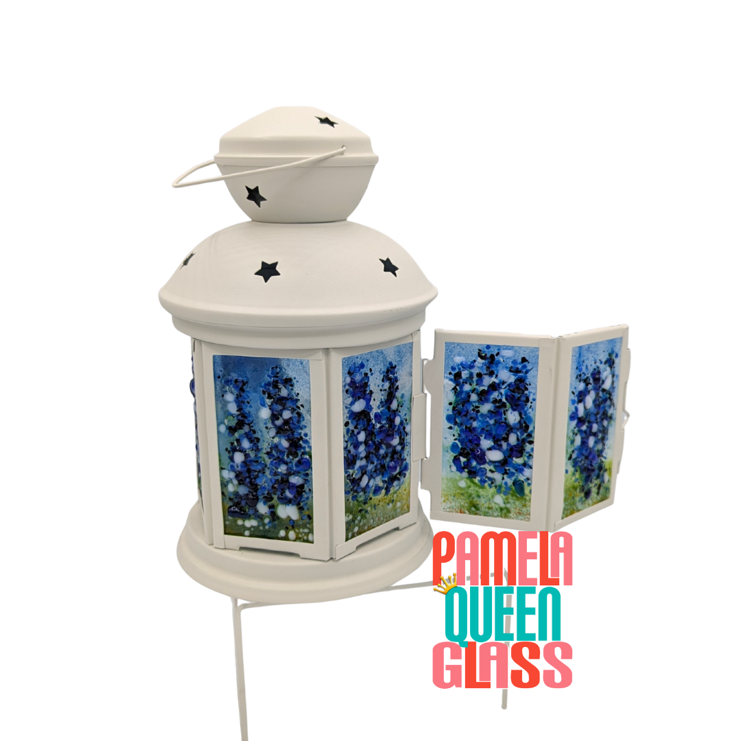 Fused Glass Lantern Wildflower Bluebonnets Patio Light Original